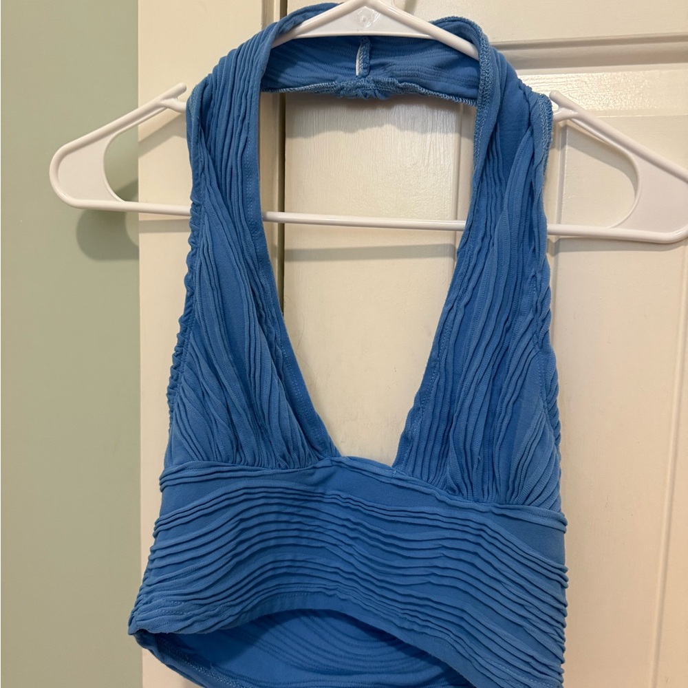 Blue Halter Neck Women's Top